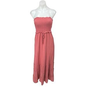 Jessica Simpson Pink Strapless Tube Ruffle Embroidered Eyelet Midi Dress Size XS